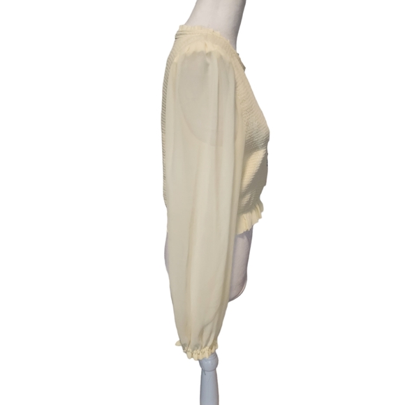 NEW Aritzia | Wilfred Tempest Blouse Smocked Chiffon Blouse in Whipped Butter - Picture 8 of 15